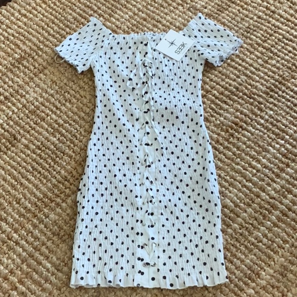LF Seek the Label White Dress with Black Polka dot NWT